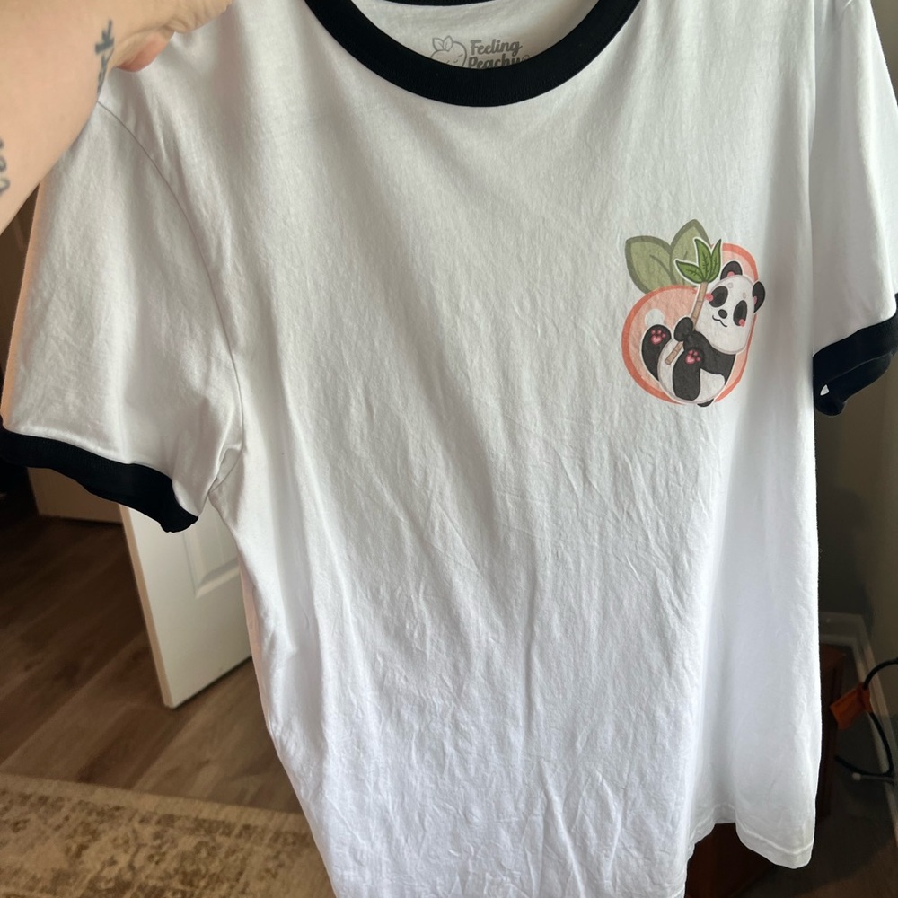White Ringer Tee with Panda Graphic